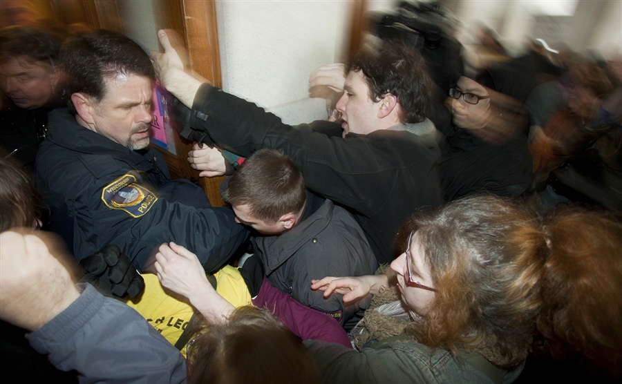 VIOLENT PROTESTERS ATTEMPT TO STORM THE ASSEMBLY  -  photo msnbc
