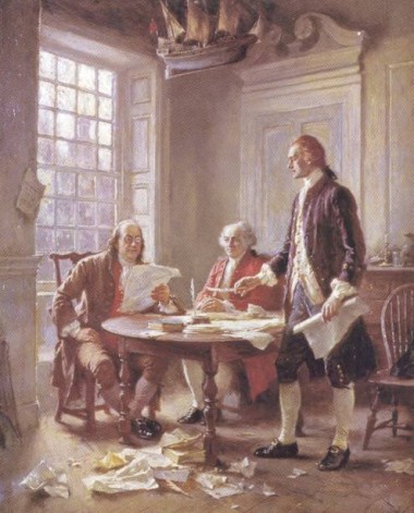 Franklin, Adams and Jefferson writing the Declaration of Independence 1776
